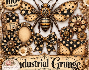 Druckbares Grunge-Industrie-Ephemera-Set für Junk Journals & Scrapbooking