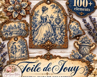 Druckbares Toile-de-Jouy-Ephemera-Set für Junk Journals & Scrapbooking