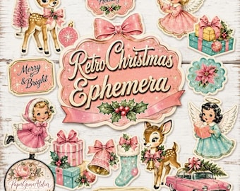 Druckbares Retro-Weihnachts-Ephemera-Set für Junk Journals & Scrapbooking
