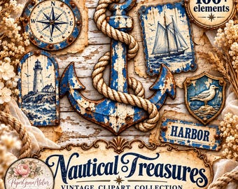 Druckbares Set mit maritimen Erinnerungsstücken für Junk Journals und Scrapbooking