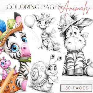 Beautiful Animals Coloring Book Cute Toys Printable JPG Files Adorable Animals Digital Grayscale Coloring Pages Digital Download