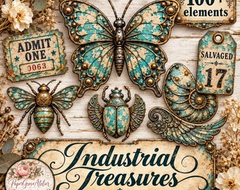 Druckbares Grunge-Industrie-Ephemera-Set für Junk Journals & Scrapbooking