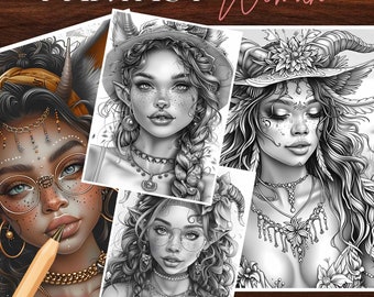 Fantasy Frau Malbuch: Prinzessinnen Graustufen Illustrationen (Digitaler Download)
