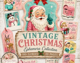 Druckbares Retro-Weihnachts-Ephemera-Set für Junk Journals & Scrapbooking
