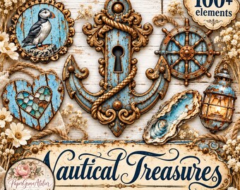 Druckbares Set mit maritimen Erinnerungsstücken für Junk Journals und Scrapbooking