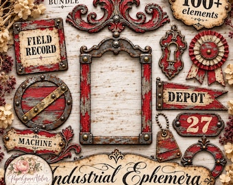 Druckbares Grunge-Industrie-Ephemera-Set für Junk Journals & Scrapbooking
