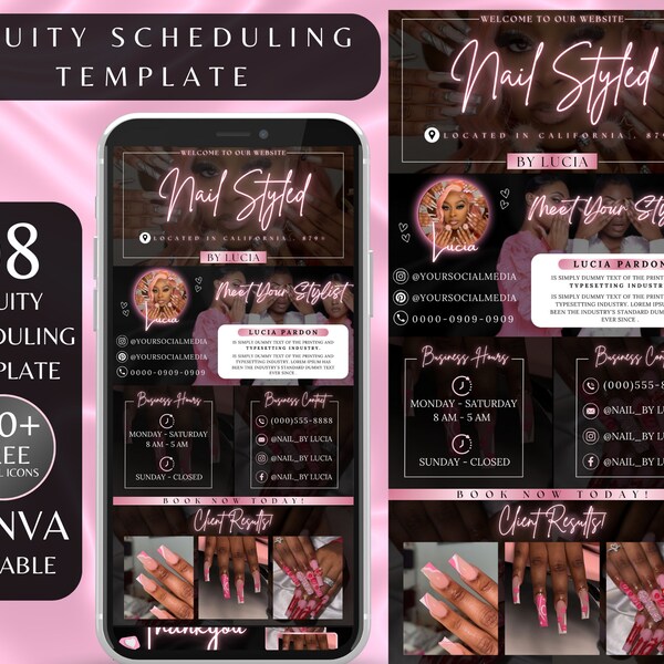 08 Acuity Scheduling Template, Nail Tech Acuity Scheduling Template, Nail Tech Branding, Nail Tech Website, Website Template, Canva Template