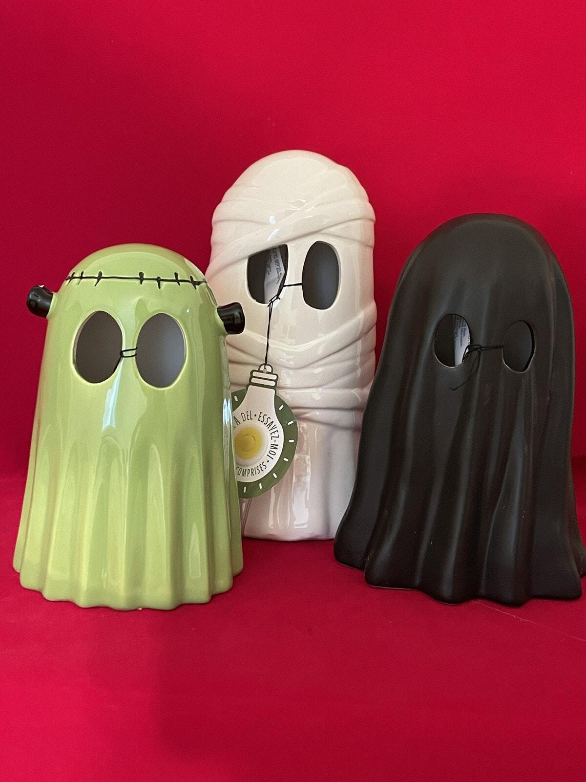 Goblin & Ghoul Green, Black And White Halloween Light-Up Ghost Ceramic Figurines