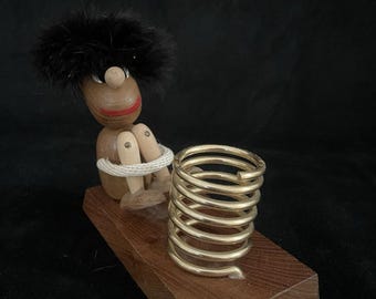 Japan Wood Man Desk Letter Note Holder Vintage Mid Century