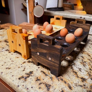 Handmade Wooden Egg Caddy, Stackable Farmhouse Tray for Fresh Chicken Eggs