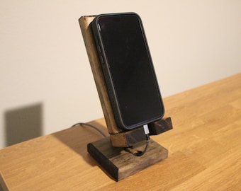 Handmade Wooden iPhone Dock: Dark Walnut Cell Phone Charging Station