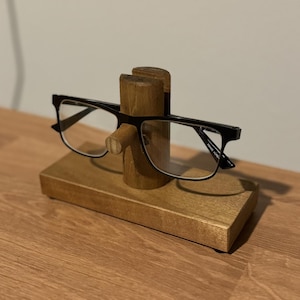 Amber Handcrafted Single Wooden Eyeglass & Sunglass Holder Stand – Minimalist Desk Organizer for Glasses Display