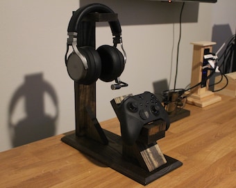 Gaming Controller and Headphone Holder – Wooden Controller & Headset Stand, Desk Organizer, Handmade Gamer Accessory