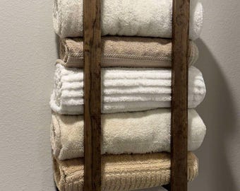 Wooden Wall Mounted  Towel Rack for Bathroom, Rustic Home Decor