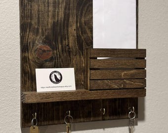 Handmade Wooden Key and Mail Organizer: Rustic Entryway Shelf with Hooks