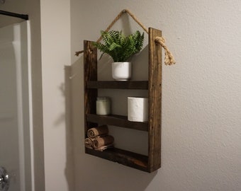 Handmade Rustic Ladder Shelf: Dark Walnut Farmhouse Wall Decor
