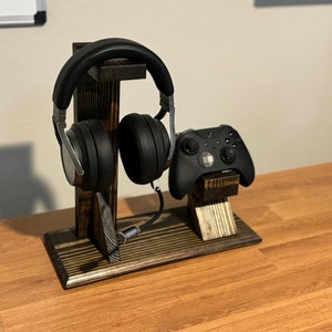 Gaming Controller and Headphone Holder – Wooden Controller & Headset Stand, Desk Organizer, Handmade Gamer Accessory