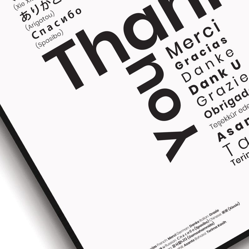 Thank You in Different Languages Print, Typography Wall Art, Thank You