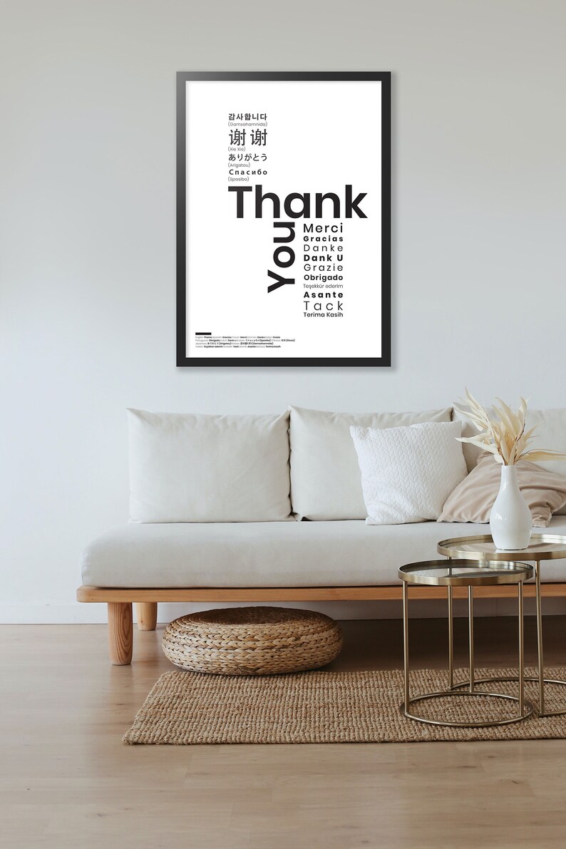 Thank You in Different Languages Print, Typography Wall Art, Thank You