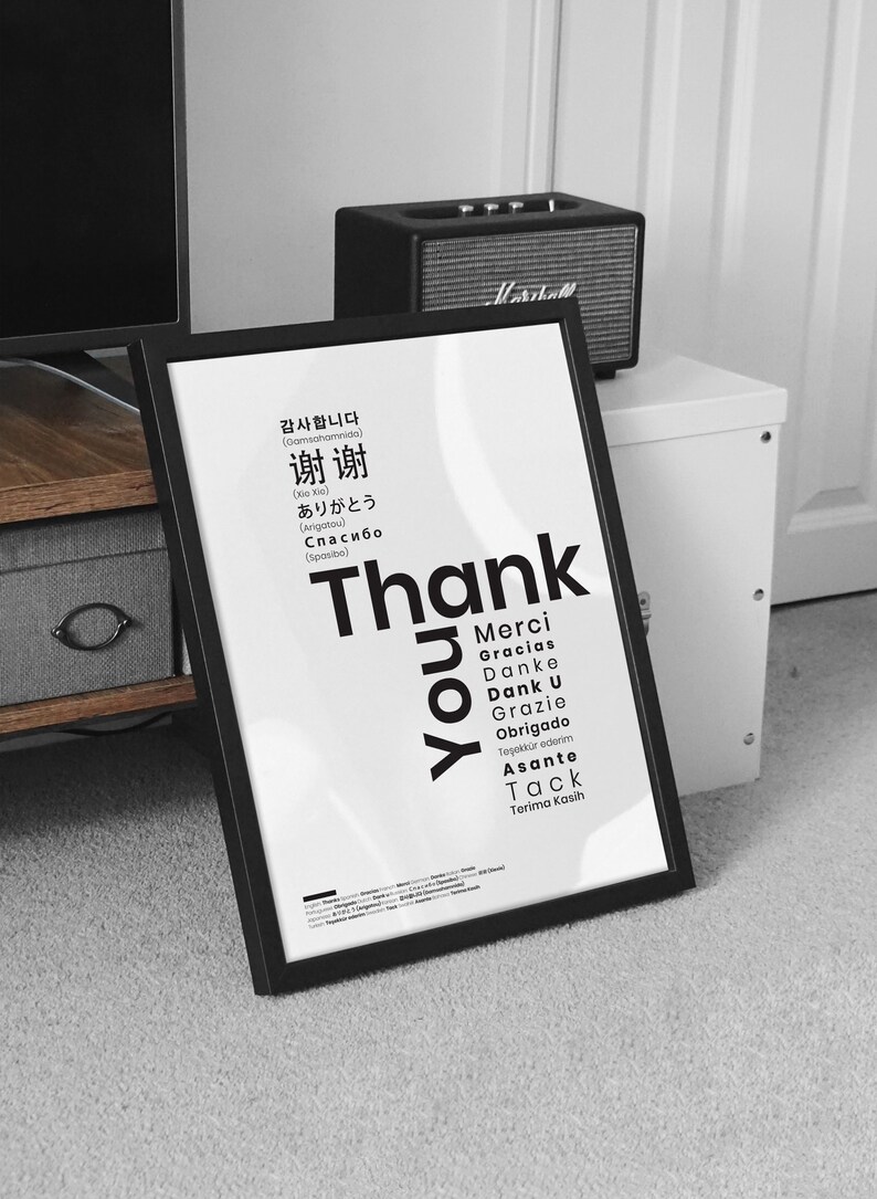 Thank You in Different Languages Print, Typography Wall Art, Thank You