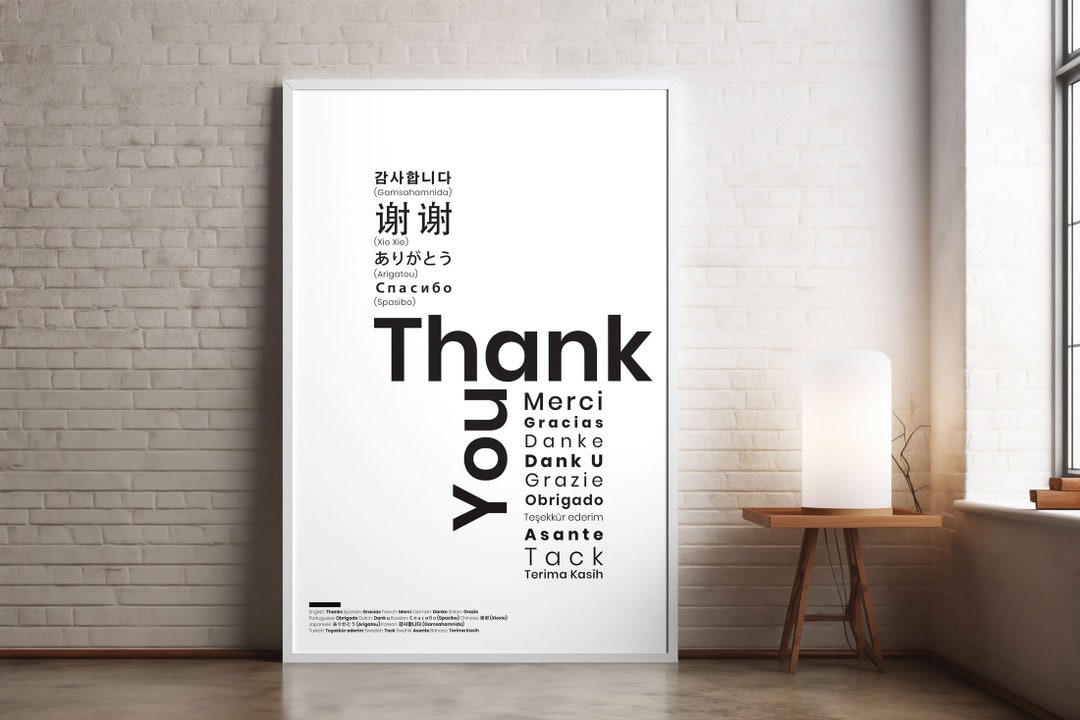 Thank You in Different Languages Print, Typography Wall Art, Thank You