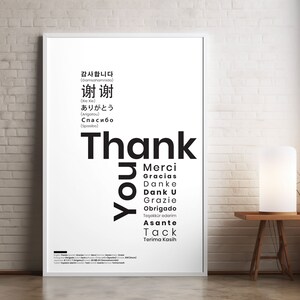 Thank You in Different Languages Print, Typography Wall Art, Thank You