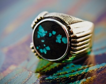 Pierścień męski z mosiądzu turkusowego „Portal”