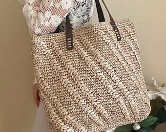 Handmade Bag, Knitting Bag, Straw Bag, Crossbody Bag, Summer Bag, Hand Knitted Bag