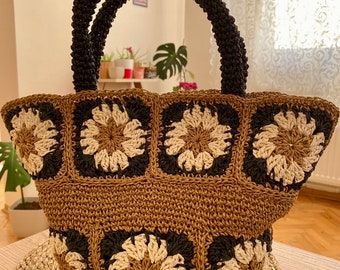 Handmade Bag, Knitting Bag, Straw Bag, Crossbody Bag, Summer Bag, Hand Knitted Bag