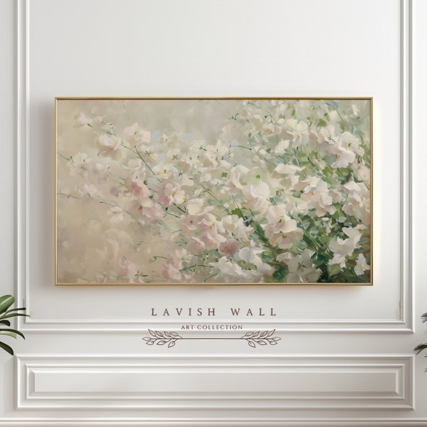 Sweat Pea Spring Frame TV Art, Sweet Pea Painting, Moody Floral Art TV, Pastel Abstract Wall Art Flowers, April Birth Flowers, Pink Wall Art