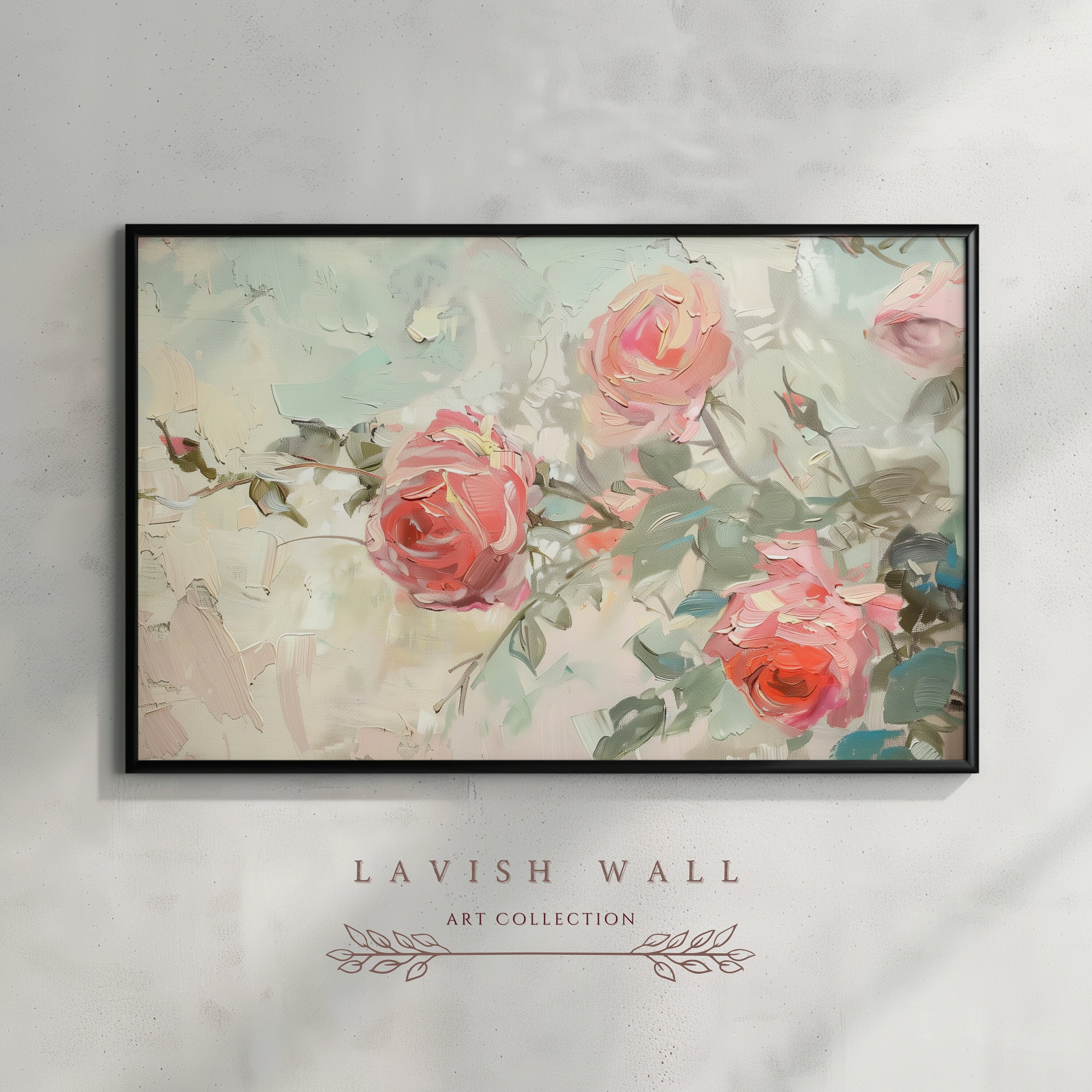 Rose Oil Painting Frame TV Art Summer, Red Roses Floral Oil Painting ...