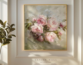 Peonies Painting Printable Wall Art Pink Peony Painting Blush Pink Wall Prints Pastel Abstract Wall Art Flowers Pink Peony Print