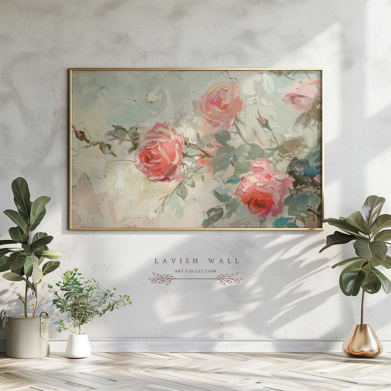 Rose Oil Painting Frame TV Art Summer, Red Roses Floral Oil Painting ...