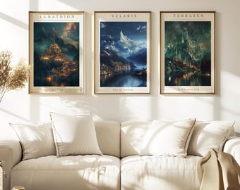 Velaris City of Starlight Lunathion Crescent City Terrasen Acotar Art 3 Piece Wall Art Sarah J Maas Gift Acotar Poster Bookish Prints