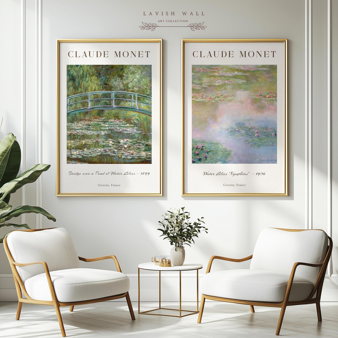 Claude Monet Print Monet Poster 2 Piece Wall Art Waterlily Claude Monet