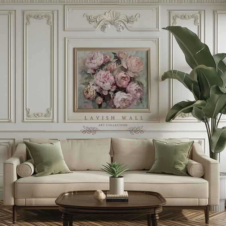Peony Painting Printable Wall Art, Pink Peonies Painting Floral Oil ...