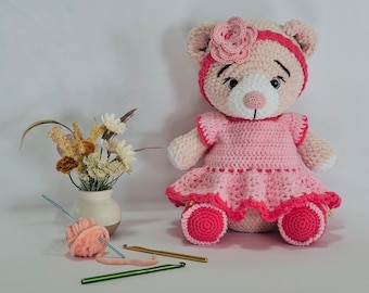 Baby Girl Bear. Amigurumi, plush, stuffed toy.