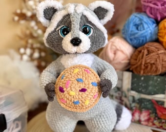 Handmade Crocheted Raccoon Amigurumi Plush Toy.