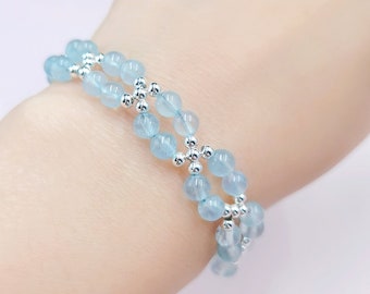 Natural Aquamarine Designed Adjustable Beaded Bracelet | Aquamarine Light Blue Bead 5MM | Handmade | Birthday Gift For Her