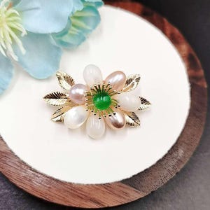 Natural Stone Freshwater Pearl Handmade Flower Brooch | 18K Gold Plated | Genuine Freshwater Pearl | Formal Pin | Anniversary
