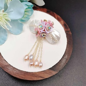 Natural Stone Freshwater Pearl Handmade Flower Brooch | 14K Gold Plated | Genuine Freshwater Pearl | Formal Pin | Anniversary