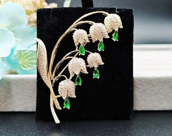 18K Gold Plated Lily Of The Valley Luxury Brooch | Large Flower Lapel Pin | Dainty High End | Scarf Buckle | Elegant Gift For Her