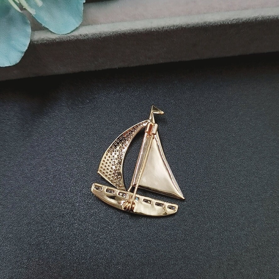 Boucle Marine XIXe Siècle Rare - Voilier En Nacre Monté Sur Argent - Longueur 55mm - P18g