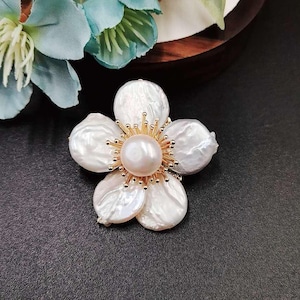 Handmade Baroque Pearl Flower Brooch: 14K Gold Plated Pin