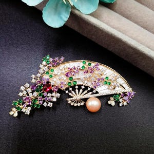 High End Mother Of Pearl Large Fan Flower Luxury Formal Brooch | Genuine Freshwater Pearl | Dainty Lapel Pin | Scarf Buckle | Gift For Her