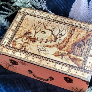 Woodburned Winter Gnome Box: Nordic Pyrography Art