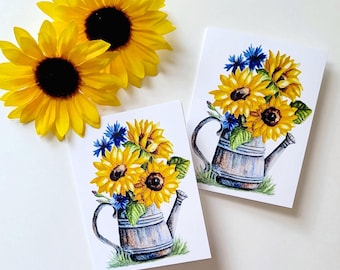 Sunflower Cornflower Watercolor Notecards: Floral Greeting Cards