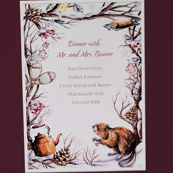 Dinner with Beavers Menu Art Print, Narnia Art Print, Watercolor Narnia Art Print