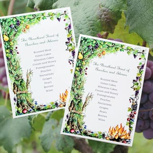 Impression d'art du menu Fête de la Saint-Jean de la mer Caspienne, art de Narnia, art de l'aquarelle, cadeau Narnia, carte postale de Narnia, décor de Narnia, Bacchus et Silène