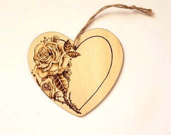 Woodburned Roses Valentine Wood Heart Decor, Wood Valentine Gift Tag